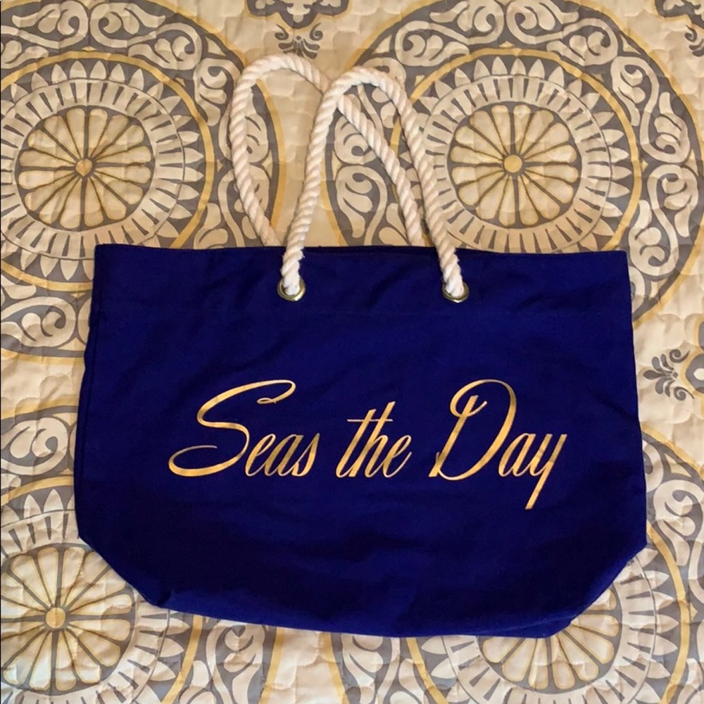 Blue canvas beach tote